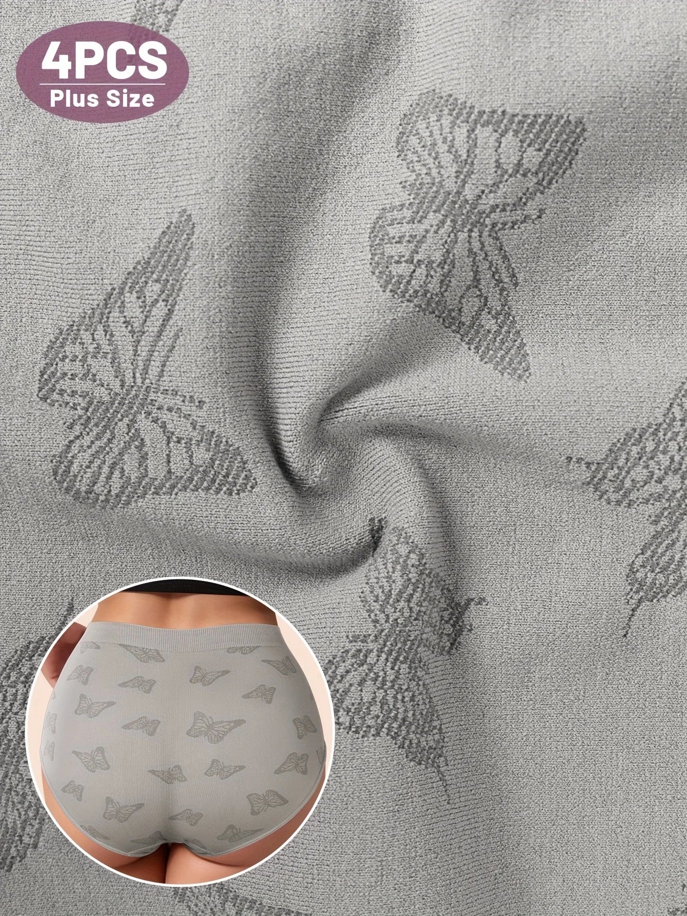 4pcs Women'S Plus Size Sexy Briefs - Soft Stretchy Triangle Underwear with Butterfly Pattern, Breathable Fabric, Comfort Fit for