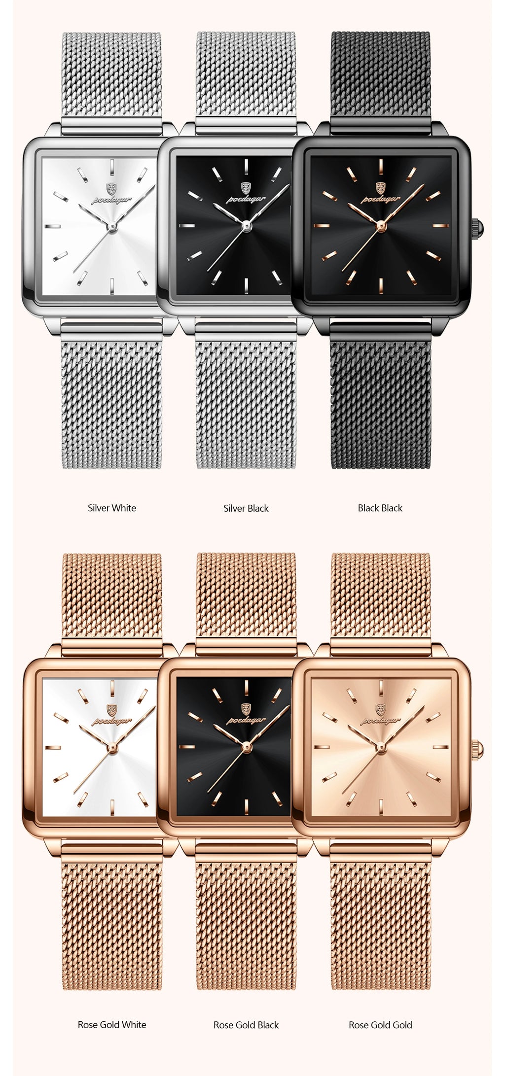 POEDAGAR Square Fashion Ladies Watch Waterproof Stainless Steel Mesh Watch For Woman Elegant Women's Quartz Watches Female Reloj