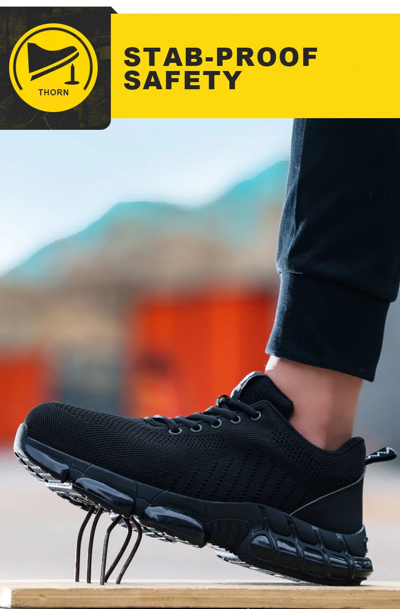 Safety Shoes Men Steel Toe Boots Anti-smash Anti-puncture Safety Work Shoes Men Lightweight Breathable Protective Shoes Black