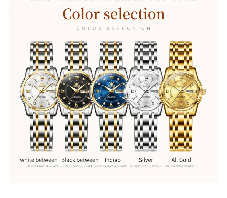 OLEVS 5513 Women's Watches Diamond Dial Dual Calendar Display Stainless steel Ladies Watch