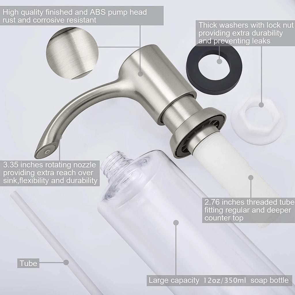 Samodra Nickel Soap dispenser Black Kitchen sink Counter Liquid Soap Dispenser Bottle kitchen accessories 350ml  Built in Pumps