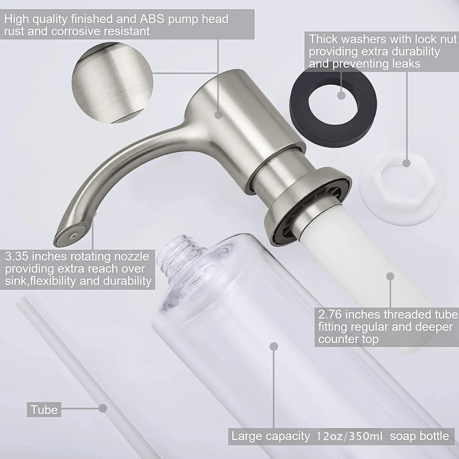 Samodra Nickel Soap dispenser Black Kitchen sink Counter Liquid Soap Dispenser Bottle kitchen accessories 350ml  Built in Pumps