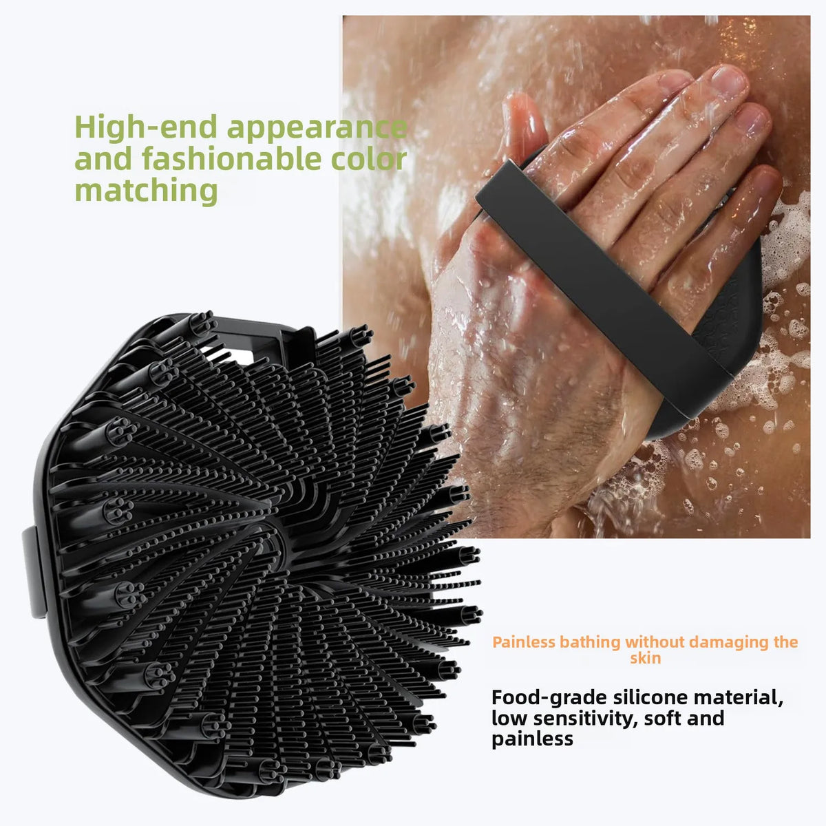 NEW Bath Soft Silicone Back Brush Bath Shower Sponge Scrubbing Brush with Handle Exfoliating Scrub Skin Exfoliating Brushes