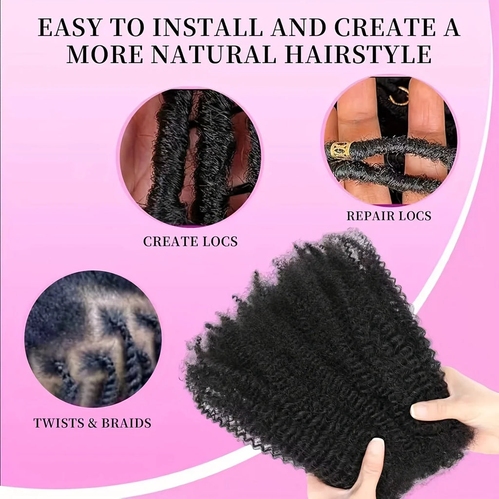 Afro Kinkys Bulk Synthetic Hair for Dreadlock Extensions Loc Repair Braiding Twist Tight Afro Kinky  Synthetic Hair for Loc