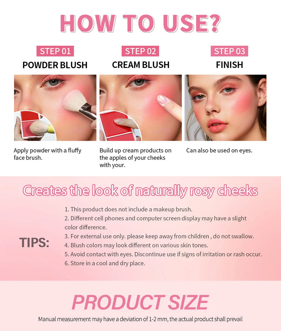 Matte Cream/powder Blush 2-in-1 Natural Moisturizing Waterproof Longlasting Shimmer Cheeks Rouge Highly Pigment Makeup Cosmetics
