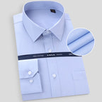 High Quality Free Ironing Men Dress Long Sleeve Shirt 100% Pure Cotton New Solid Male Regular Fit Business Shirt White Blue