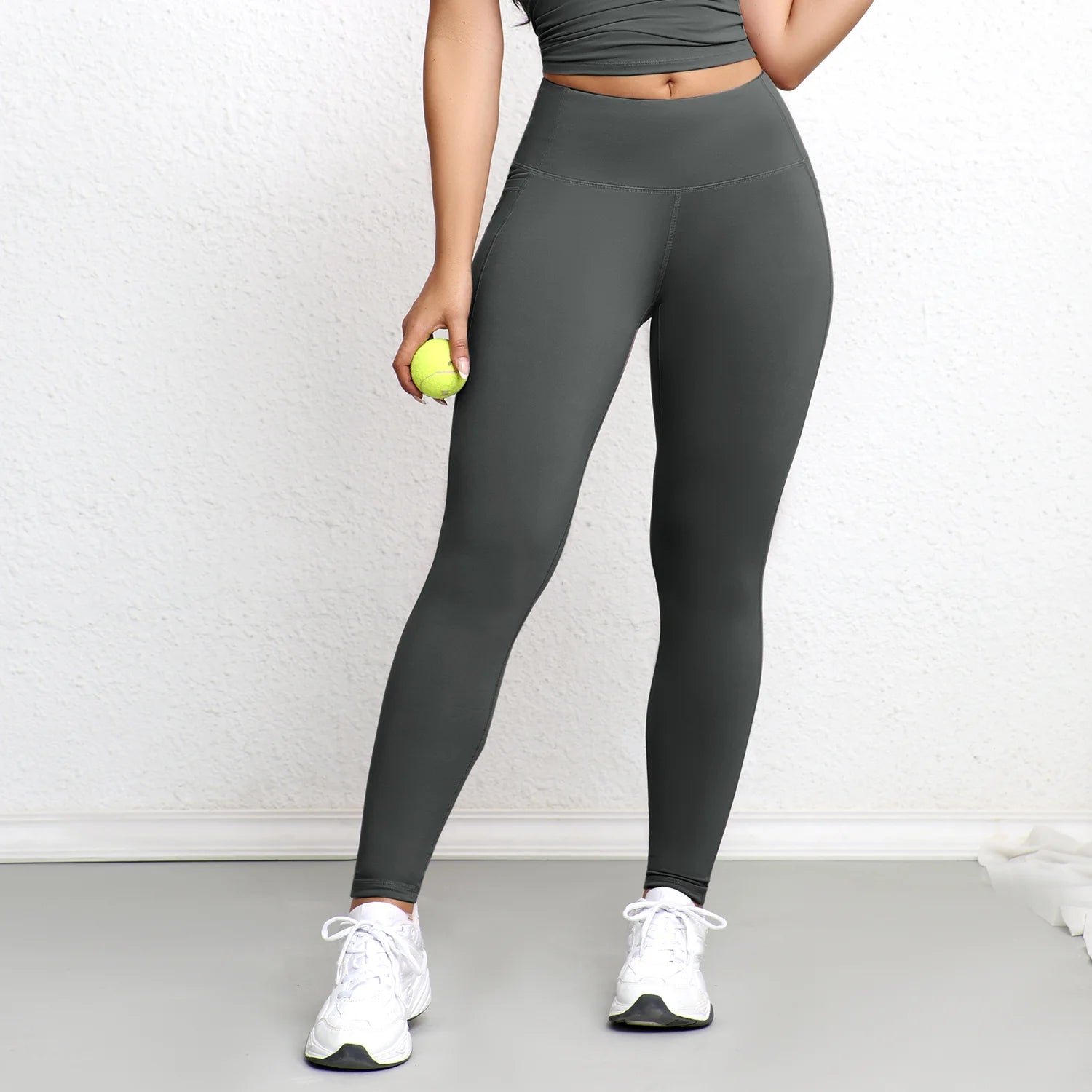 Women Leggings with Pockets Solid Color High Waist Butt Lifting Workout Tights Slim Elastic Pants Casual Wear