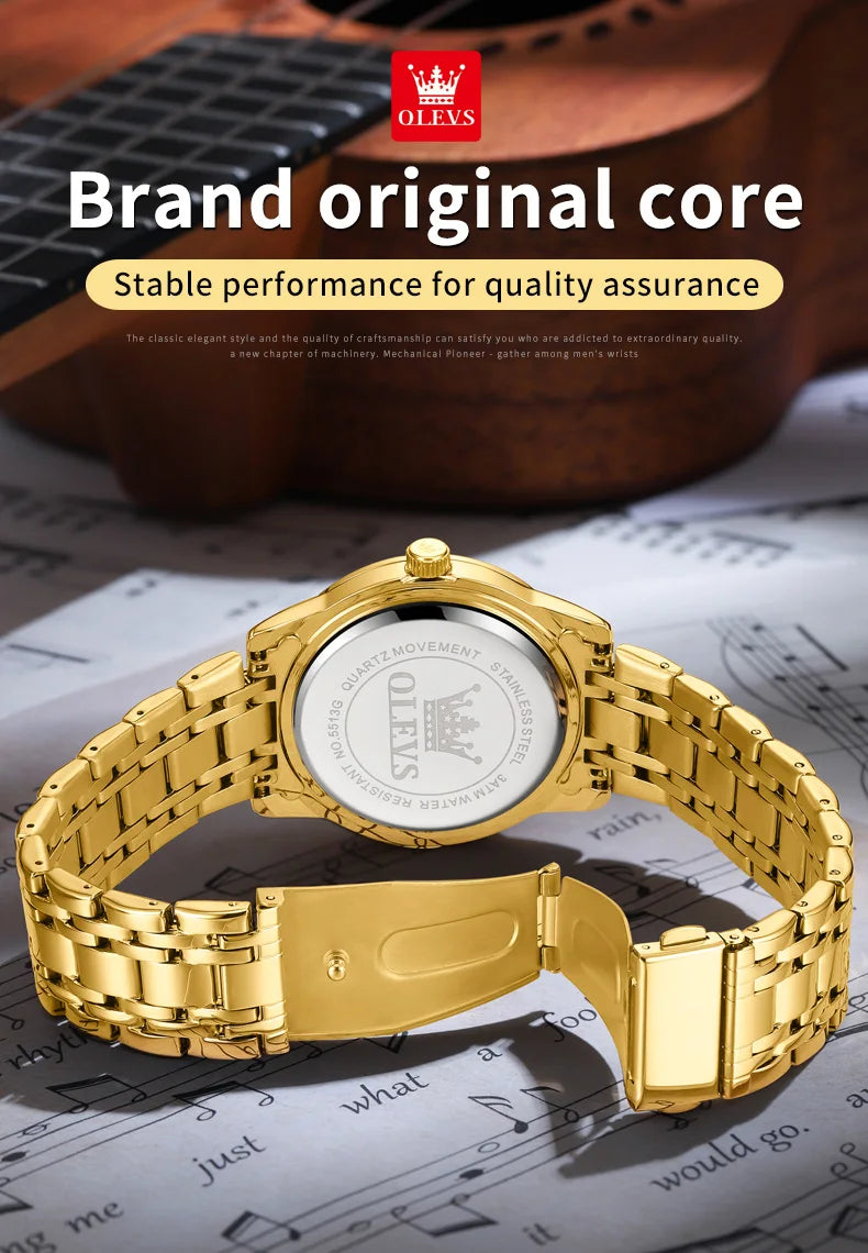 OLEVS Quartz Watch for Men Luxury Diamonds Gold Watch Waterproof Luminous Stainless Steel Business Men's Quartz Watch Mens Watch