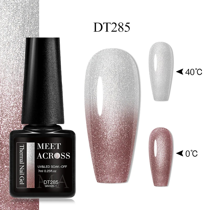MEET ACROSS 75 Colors Thermal Nail Gel Polish 3 Colors Changing Nail Art Supplies for Manicure DIY Design Long Lasting UV/LED
