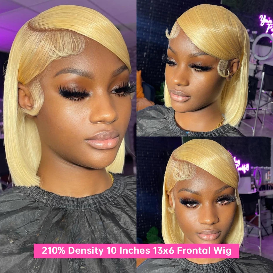 13x4 13x6 Bob Wigs 613 Honey Blonde Lace Frontal Wig Brazilian Blunt Cut Straight Transparent Lace Front Wig Platinum Blond Colored Human Hair Wig Pre Plucked Thick Short Bob Lace Front Human Hair Wig 180 210 Density Free Shi