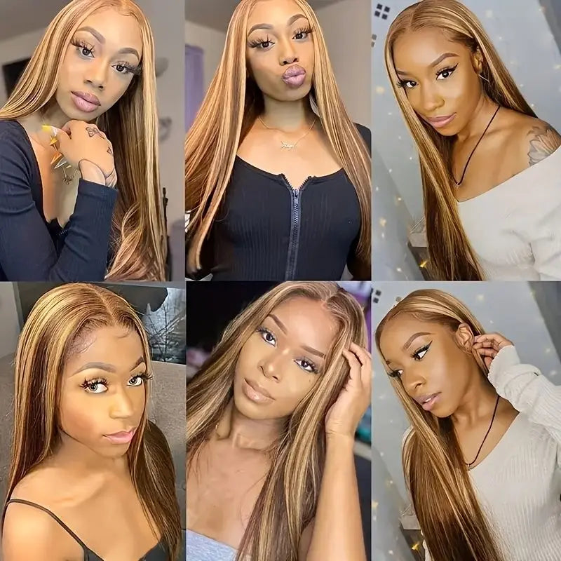 Highlight Wig 13x4 HD Lace Front Wigs Human Hair 250% Density  Straight Lace Closure Wigs Human Hair 4/27 Honey Blonde Lace Frontal Wig for Women 16 Inch