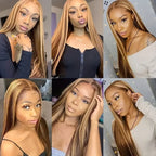 Highlight Wig 13x4 HD Lace Front Wigs Human Hair 250% Density  Straight Lace Closure Wigs Human Hair 4/27 Honey Blonde Lace Frontal Wig for Women 16 Inch