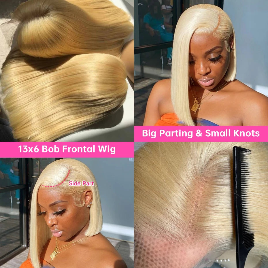 13x4 13x6 Bob Wigs 613 Honey Blonde Lace Frontal Wig Brazilian Blunt Cut Straight Transparent Lace Front Wig Platinum Blond Colored Human Hair Wig Pre Plucked Thick Short Bob Lace Front Human Hair Wig 180 210 Density Free Shi