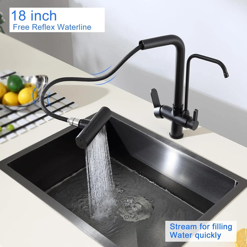3 Way Pure Water Filter Kitchen Faucets Black Pull Out Filter Kitchen Sink Faucet Hot Cold Mixer Tap Pull Down Kitchen Faucet