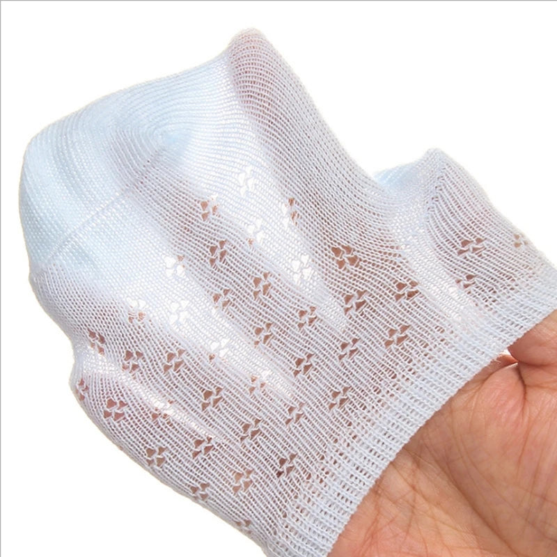 1Pair Summer Baby Short Ankle Socks Mesh Thin Cotton Unisex Solid Color Hollow Toddler Random Color