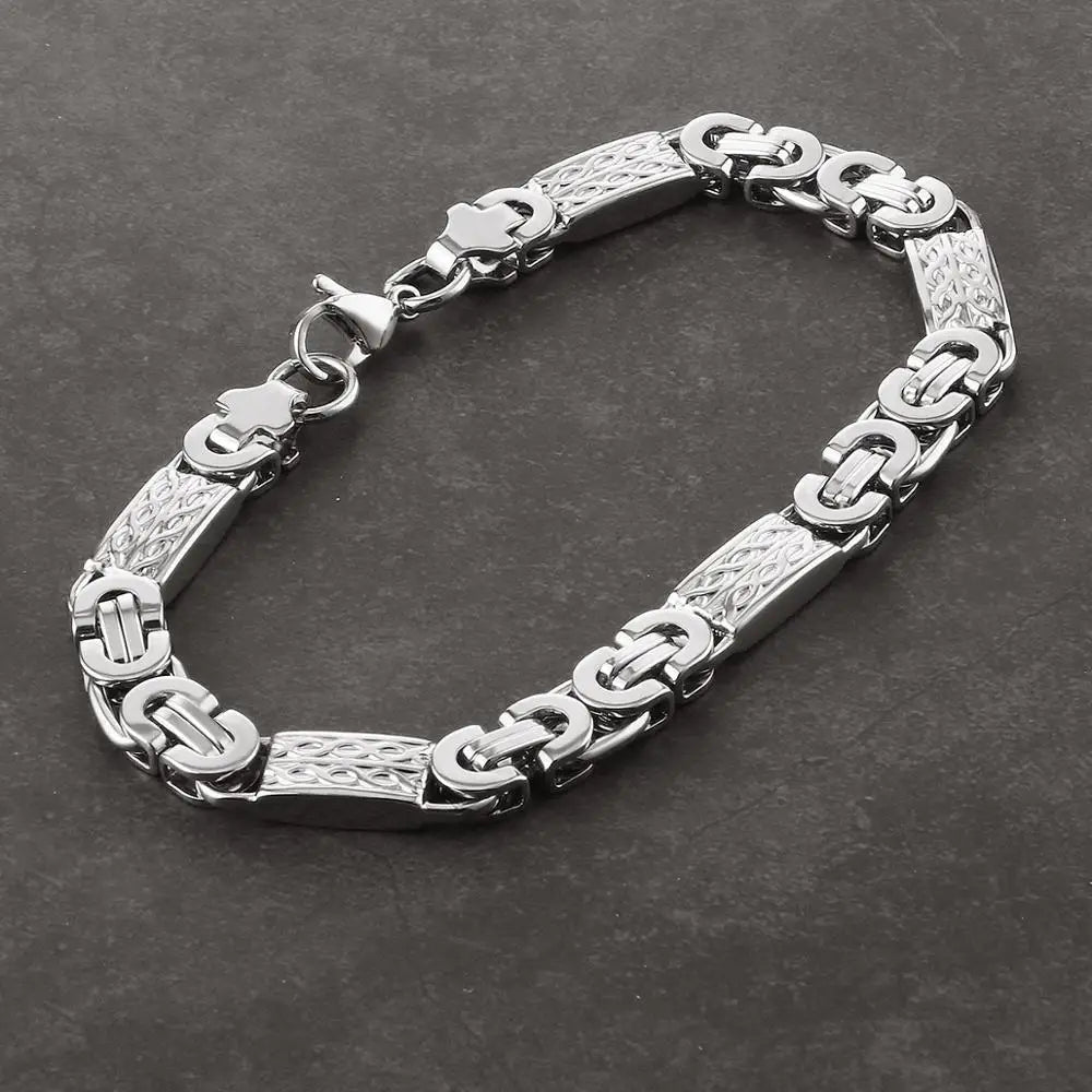 Stainless Steel Byzantine Link Chains Bangle Bracelets for Male Men Cross Chain Bracelet Hip Hop Trendy Wrist Jewelry Gift
