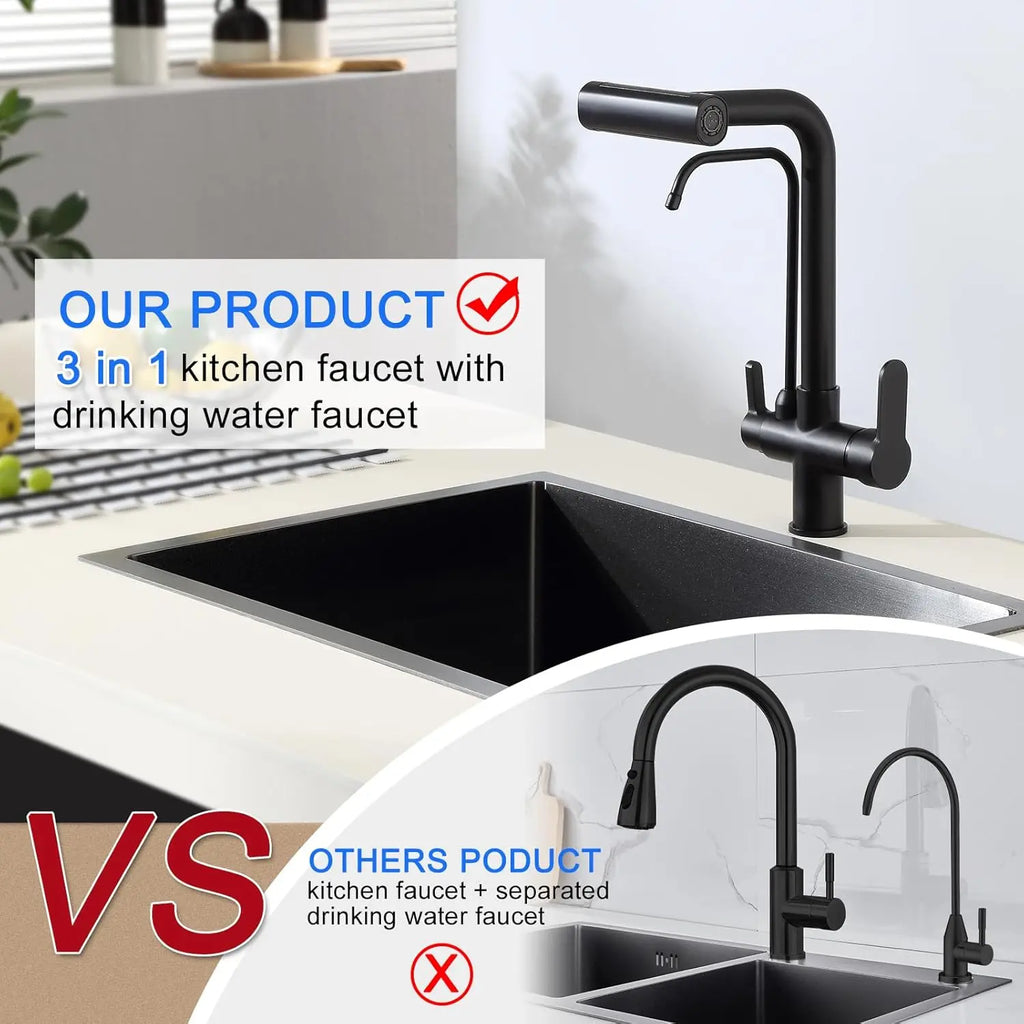 3 Way Pure Water Filter Kitchen Faucets Black Pull Out Filter Kitchen Sink Faucet Hot Cold Mixer Tap Pull Down Kitchen Faucet