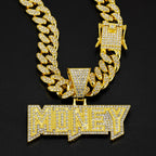 Men Women Hip Hop Money Letter  Pendant Necklaces 13MM Cuban chain Iced out Bling Alloy Rhinestone Hiphop Fashion Charm Jewelry