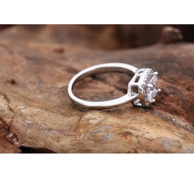 Trendy 925 Sterling Silver Wedding Engagement Finger Rings for Women  Simple Square Zircon Rhinestone Inlay Ring Jewelry Gift