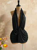 Women Solid Color Backless Halter Mini Dress For Vacation Beach Summer
