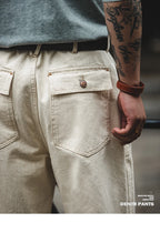 Maden Vintage 11.2oz White Cottonseed Hull Jeans Casual Loose Fit Straight Trousers for Men's Spring and Fall Chino Cargo Pants