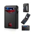 Men Vintage Leather Wallet RFID Blocking Aluminum Auto Pop Up Credit Card Holder for Men