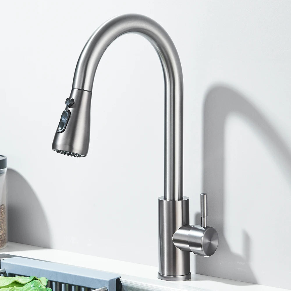 Kitchen Faucet Pull Out Brushed Nickle Stainless Steel Black Kitchen Mixed Tap Kitchen Sink Tap