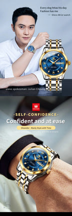 OLEVS 5513 Mens Watch Original Fashion Brand Quartz Waterproof Luminous Watch For Man Stainless Steel Dual Calendar Watch Box
