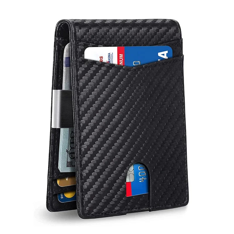 Personality Short Rfid Leather Men Wallets Carbon Fiber Slim Card Holder Wallet Black Minimalist Wallet for Men Father Day Gifts