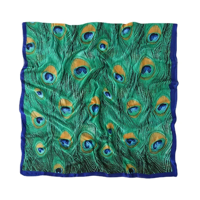 Green Peacock Feather Hijab Summer Beach Pareo Silk Scarf Women Luxury Bandana Soft Long Foulard Femme Designer Bufandas Mujer