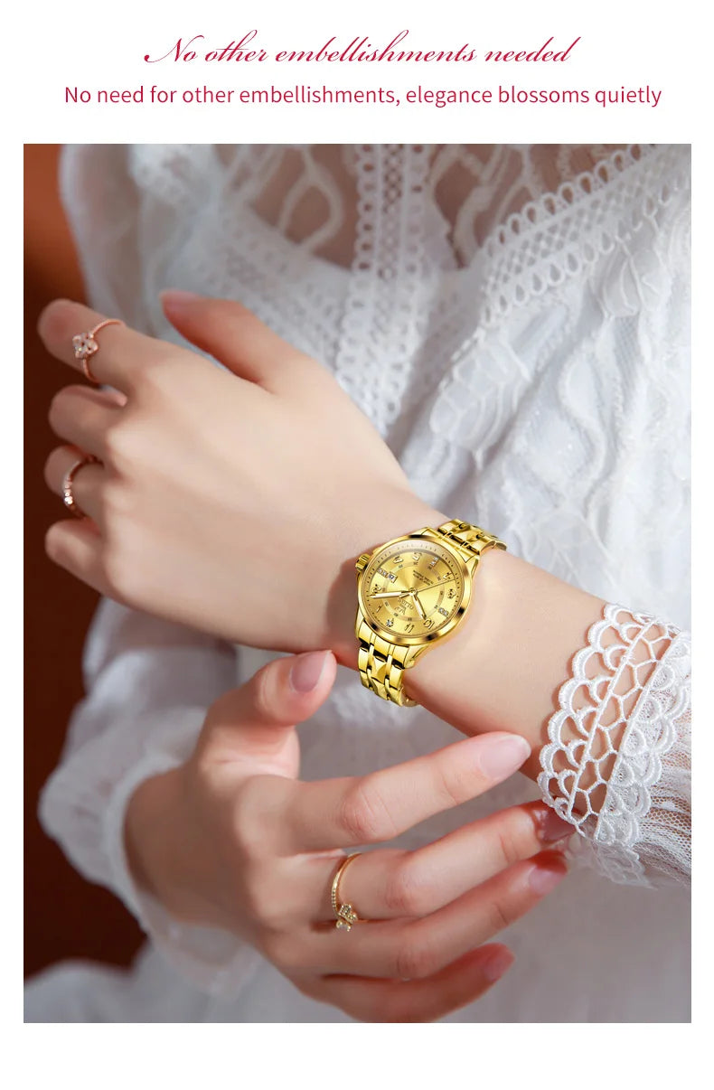 OLEVS 2910 Women's Watches Elegant Original Quartz Watch for Ladies Stainless Steel Waterproof Luminous Automatic Date Reloj
