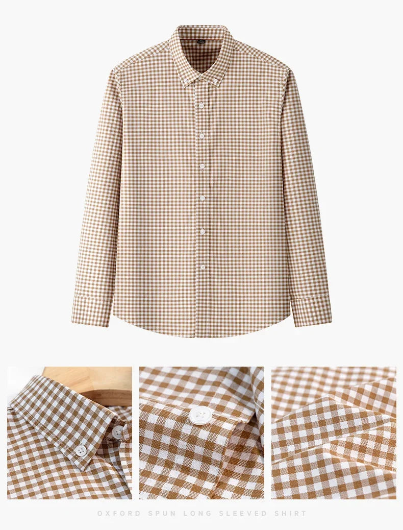 New In Shirt 100%Cotton Fashion Long Sleeve Shirts for Man Slim Fit Formal Plian Shirt Soft Casual Office Designer Plaid Clothes