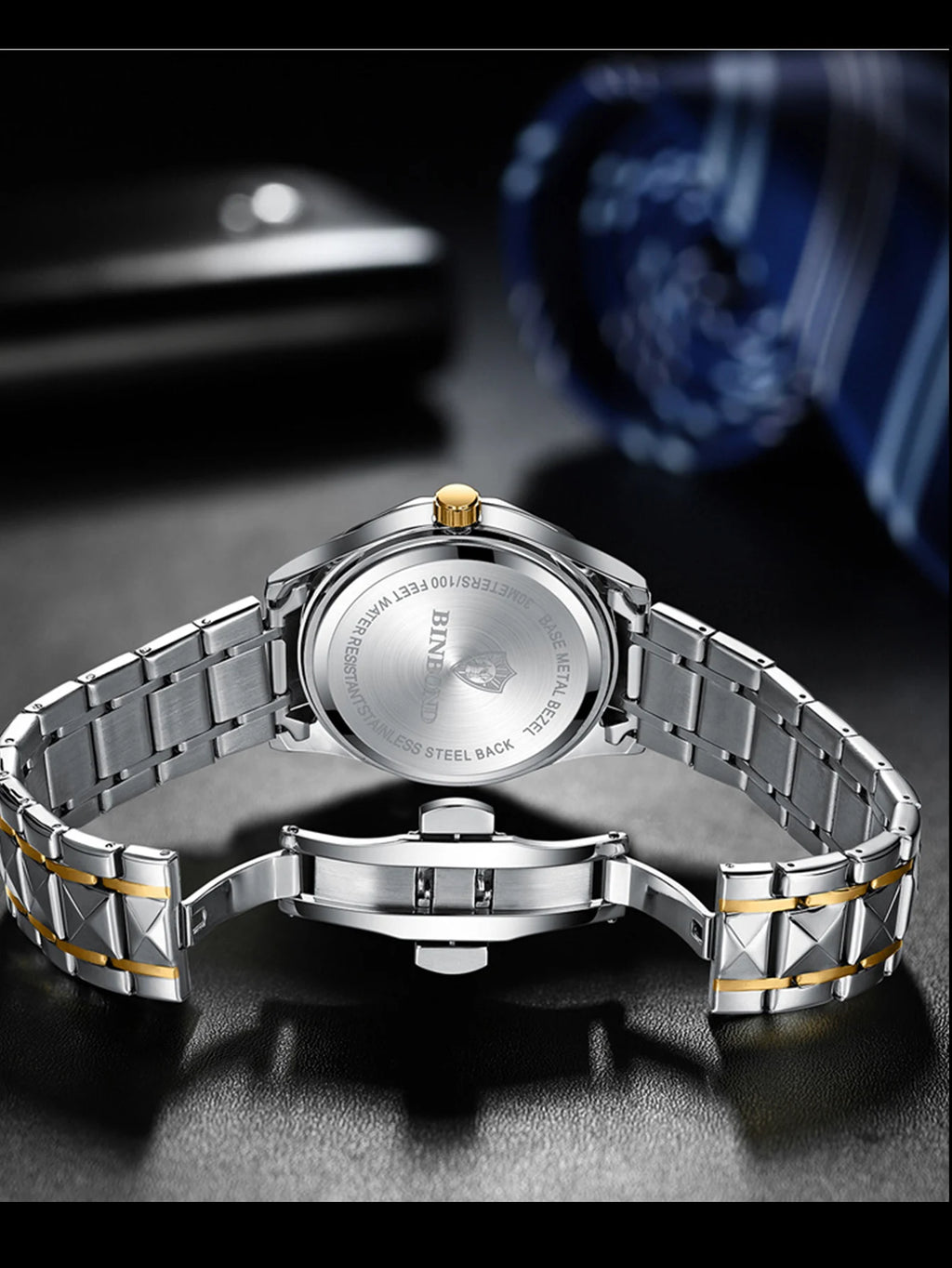 BINBOND 2pcs/Set Couple Watches Fashion Diamond Valentine Day Gift Stainless Steel Watch Men Women 30M Waterproof Quartz Watch