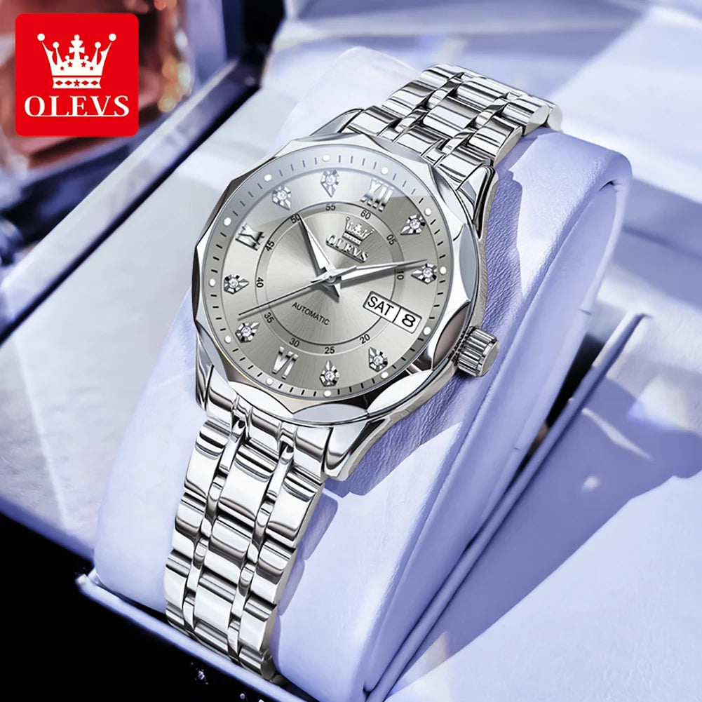 OLEVS 6727 Fashion Elegant Women's Automatic Mechanical Watches Simple Versatile 30m Waterproof Original Lady Wristwatch Genuine