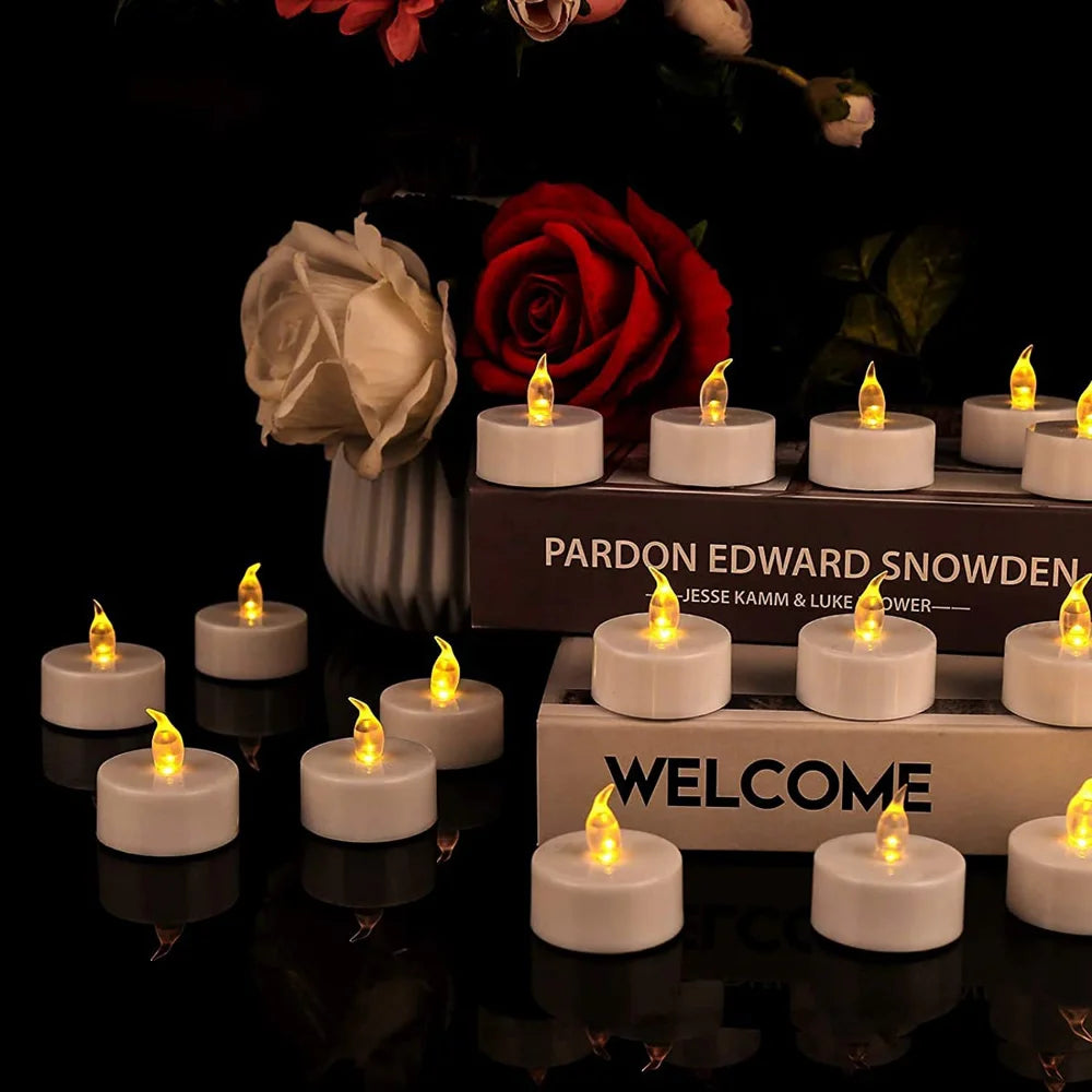 24/48pc Flameless Led Tea Lights with Timer 6 Hours On and 18 Hours Off in 24 Hours Cycle Automatically Flickering Candles Light