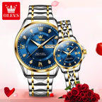 OLEVS 2906 Fashion Date Quartz Couple Watches Diamond Top Brand Luxury Watch For Men Women Waterproof Stainless Steel Wristwatch