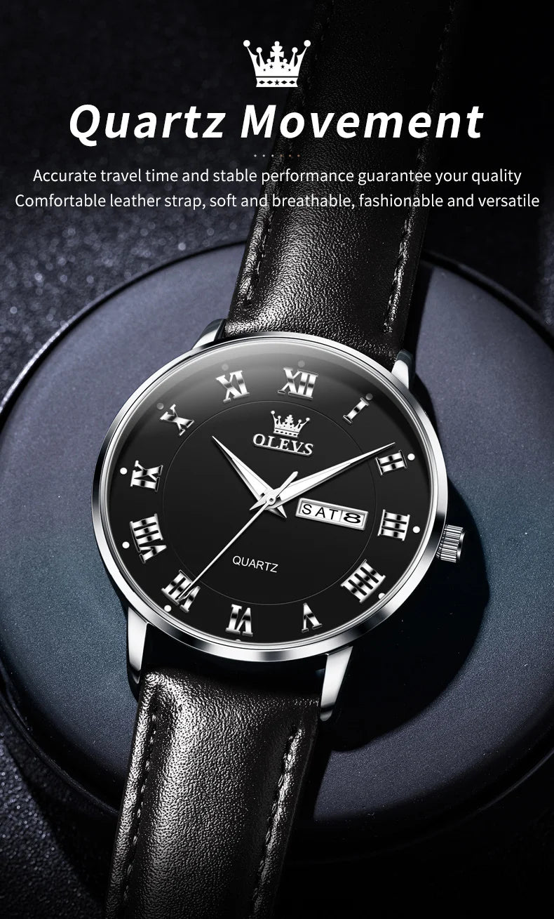 OLEVS 2920 Men Watch Fashion Business Roman Scale Waterproof Clock Luxury Brand Quartz Watch Leisure Calendar Week Men Watch
