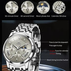 OLEVS 2892 Men Watch Original Quartz Watch Luxury Waterproof Luminous Calendar Moon Phase Chronograph Business Sports Men Watch