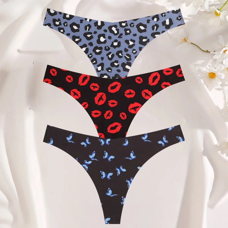 3PCS/SET Sexy G-String For Women Colorful Bikini Female Underwear T-back Intimates Lingerie Seamless Low Waist Underpants Lady