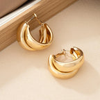 Vintage Stainless Steel Double-Layer Hoop Earrings For Women Fashion Geometric Round Drop Earrings Trendy Party Jewelry