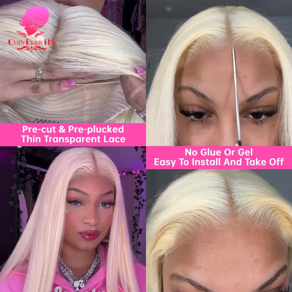 613 Glueless Wigs Human Hair 5x5 Lace Closure Wig Bone Straight Blonde Pre Plucked Glueless Wig Remy Human Hair Wigs Ready To Go