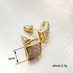 Huitan Luxury Gold Color Square Stud Earrings Women Ear Piercing with CZ Stone Simple Stylish Cool Earrings Hip Hop Jewelry