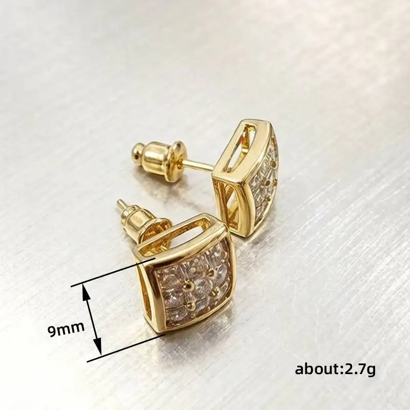 Huitan Luxury Gold Color Square Stud Earrings Women Ear Piercing with CZ Stone Simple Stylish Cool Earrings Hip Hop Jewelry