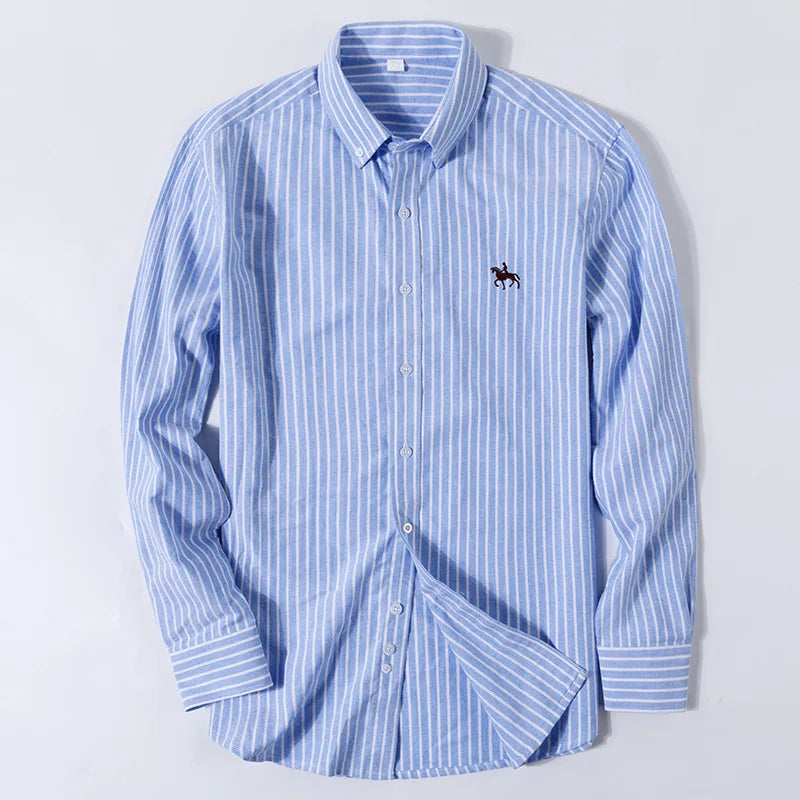 100% Cotton Oxford Men's Shirts Long Sleeves Plaid Soft Regular Fit Formal Dress Office Shirt Social Blouse Male Clothes 5XL 6XL
