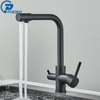 Chrome Purified Water Kitchen Faucet Pure Water Filter Deck Mounted Faucet Crane Dual Handles Hot Cold Water Mixer Taps