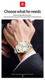 OLEVS Luxury Brand Couple Watch Classics Dual Calendar Wristwatch for Men and Women Waterproof Lover's Watch Set Gift Box