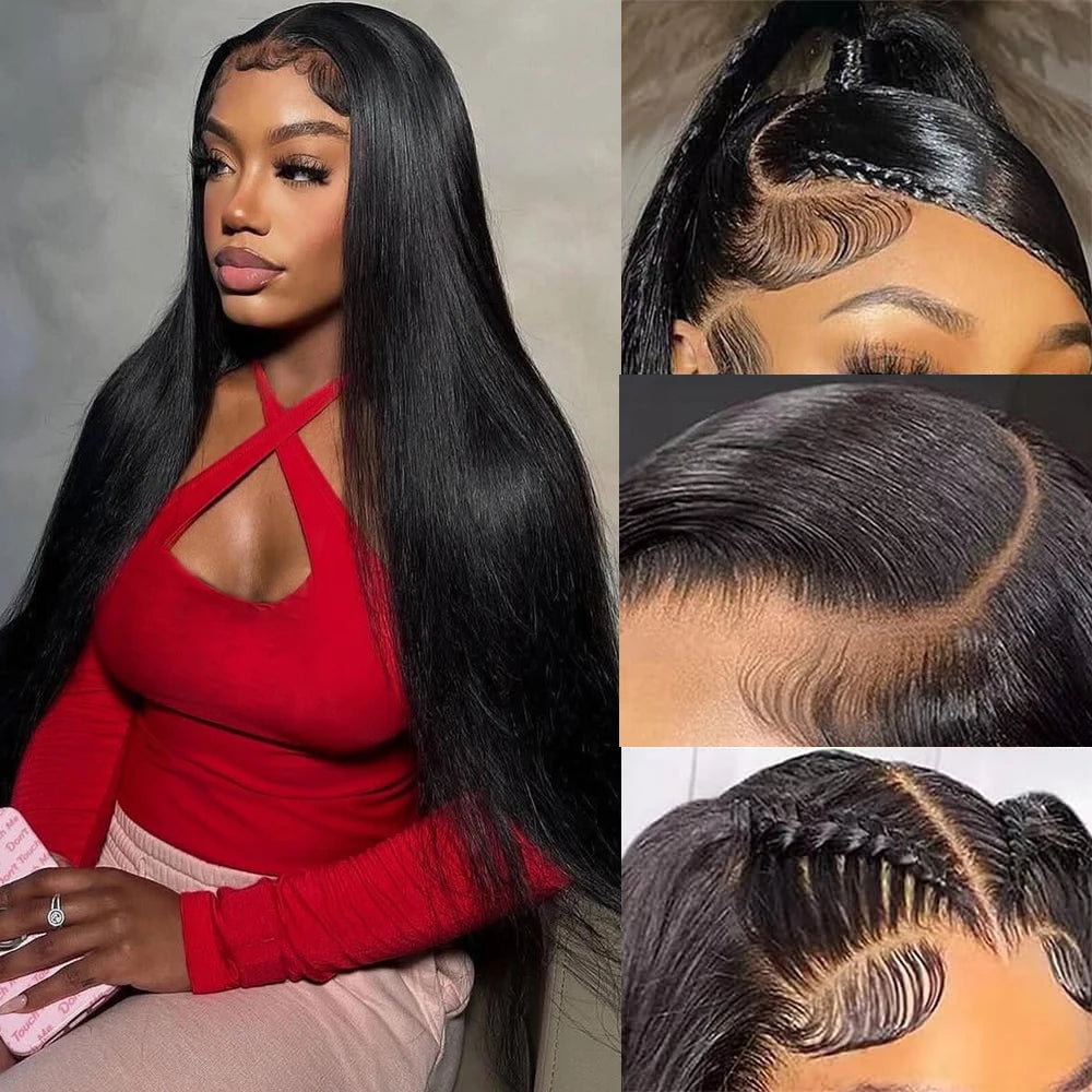 30 36 Inch 13x6 Transparent Bone Straight Lace Front Human Hair Wigs Pre Plucked Brazilian Straight Human Hair Wig For Women