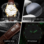 OLEVS 6898 Womens Watch Original Fashion Brand Quartz Wristwatch Waterproof Luminous Leather Strap  Dual Calendar Ldies Watch