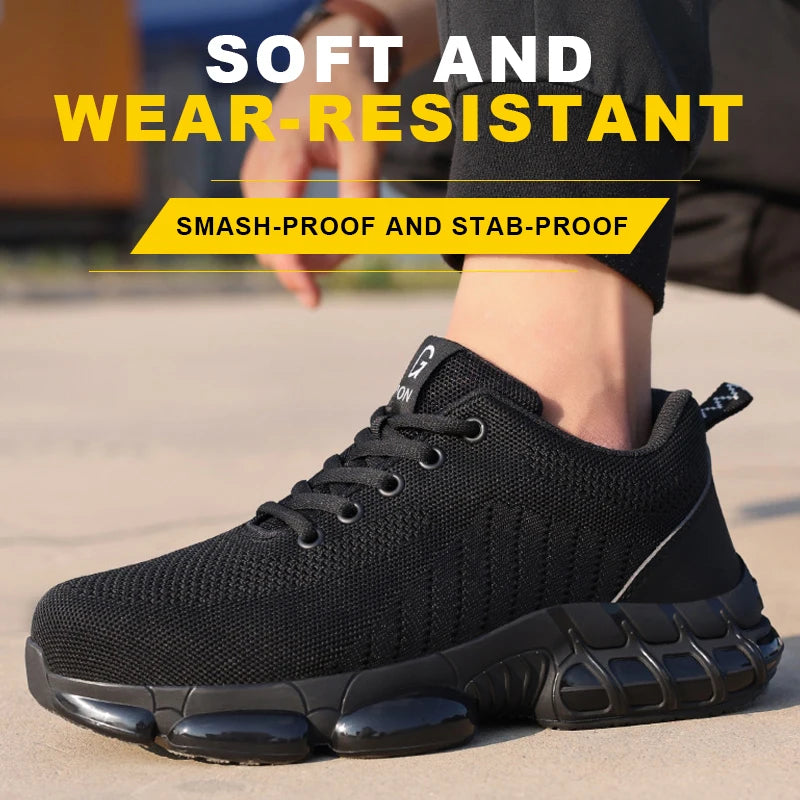 Safety Shoes Men Steel Toe Boots Anti-smash Anti-puncture Safety Work Shoes Men Lightweight Breathable Protective Shoes Black
