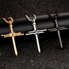 Hip-Hop Men's Trendy Stainless Steel Chain Cross Pendant Necklace - Punk Rock Style Fashion Accessory